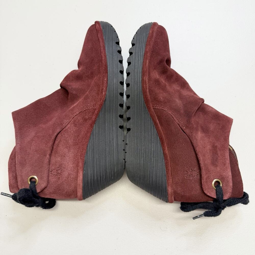 Fly London Yama Suede Wedge Boots Rust Orange Ruched Bootie Womens EU 41 /US 10 - Picture 5 of 9